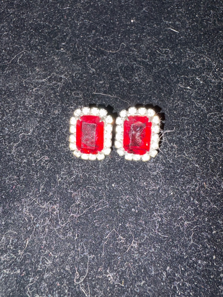 Red And Clear Rhinestone Pierced Stud Earrings